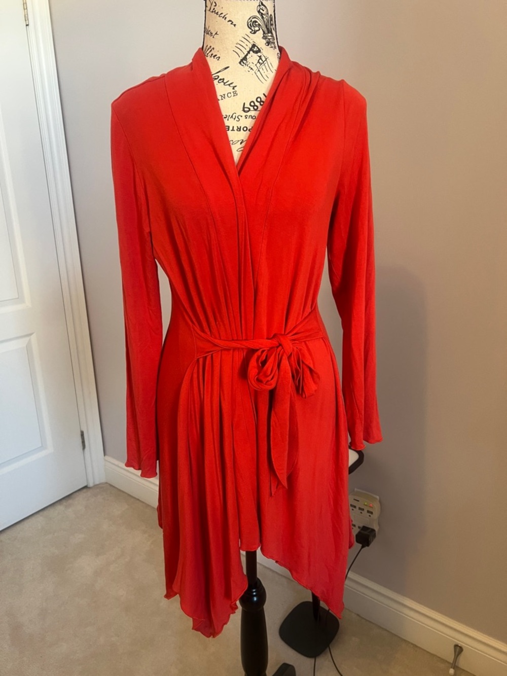 Orange Long-Sleeve Wrap Top with Self Tie